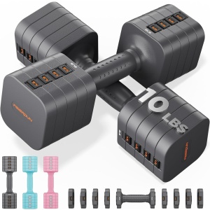 FEIERDUN Adjustable Dumbbell, 5-52.5 Lbs Dial Dumbbell with Handle for Weight Lifting, Fast Adjust Dumbbell with Tray for Full Body Workout, Space Saving Single Dumbbell for Home Gym